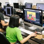 CCA animation students working in teh digital animation lab.