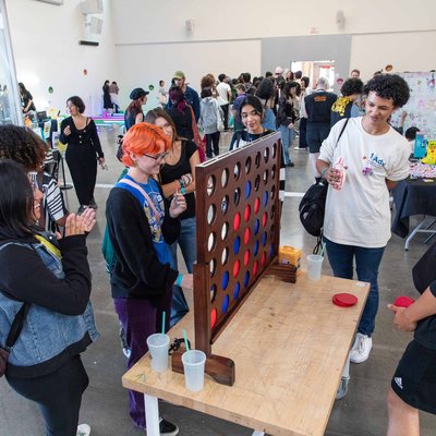 New students play a game of Connect at CCA's welcome event.