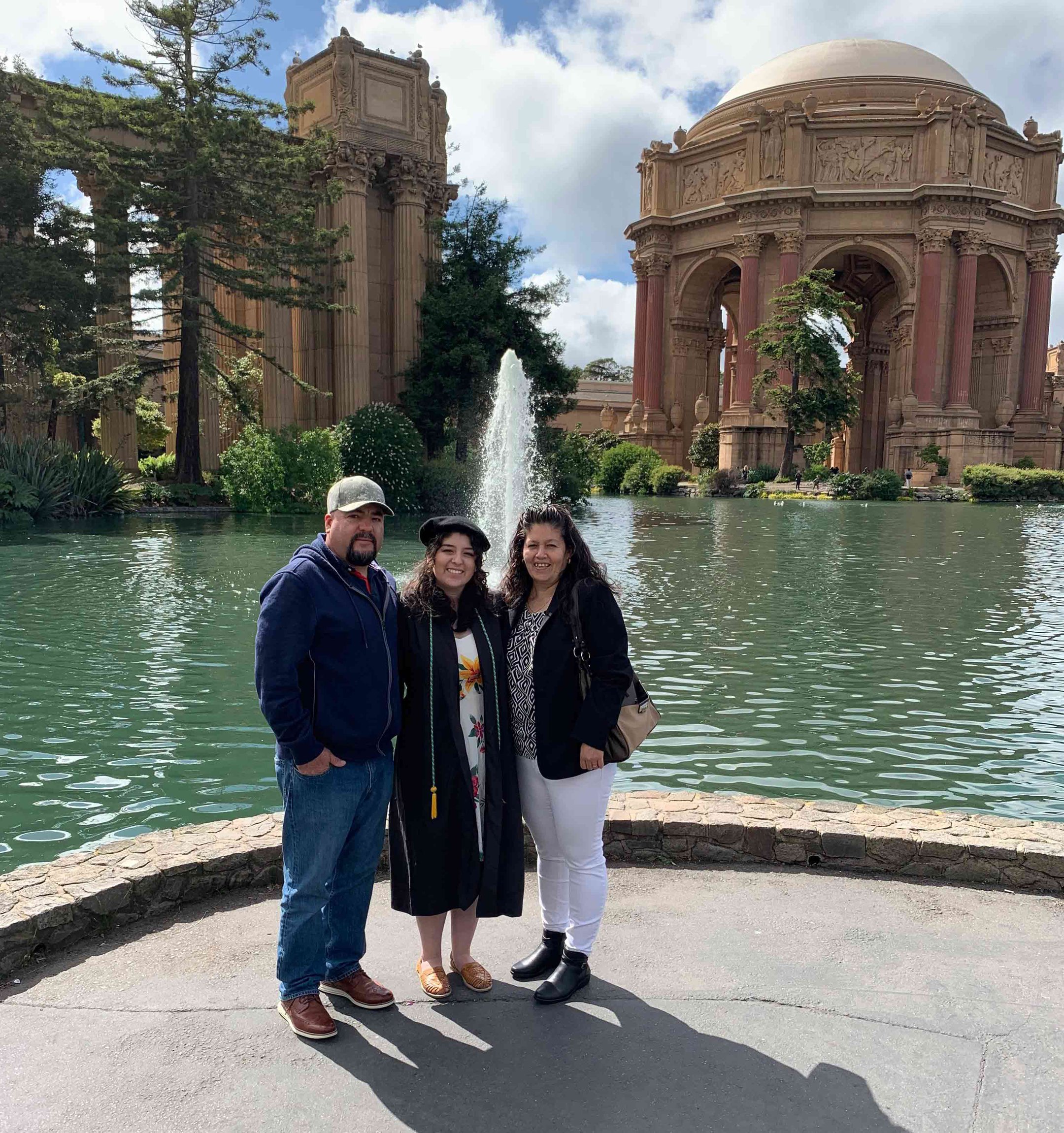 Yesenia Aguilar stands alongside her family at the Palace of Fine Arts, San Francisco.