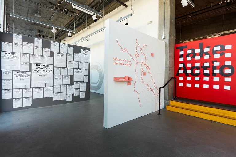 Installation view of 'Take Action: A For Freedoms Exhibition' in the Hubbell Street Galleries
