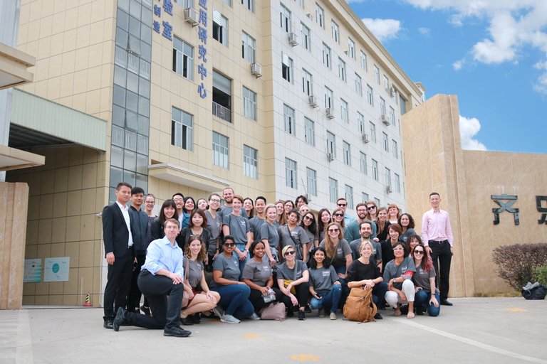 A group of foreign exchange students in China pose for a photo.