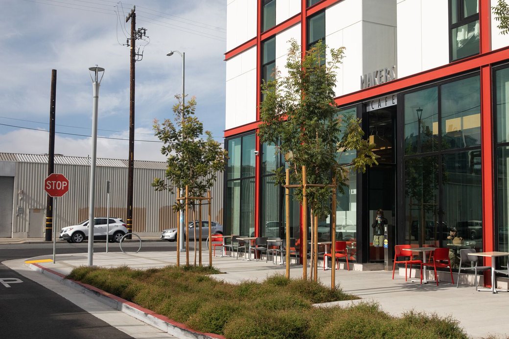 External view of the outside seating at Makers Cafe.