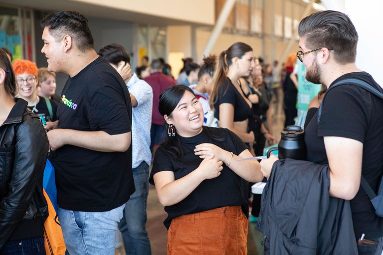 Group of students speaking at Chimerapalooza in the Nave