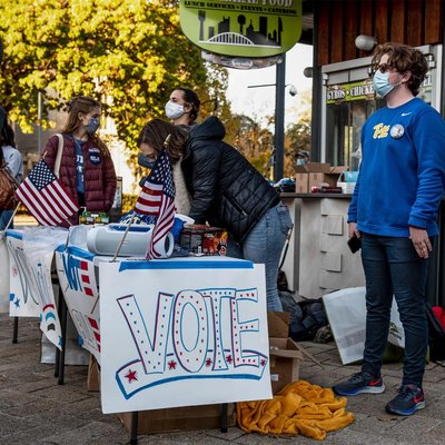 Students organize get out the vote campaigns through signs, stickers, and text messaging their friends during the U.S. Election Day..