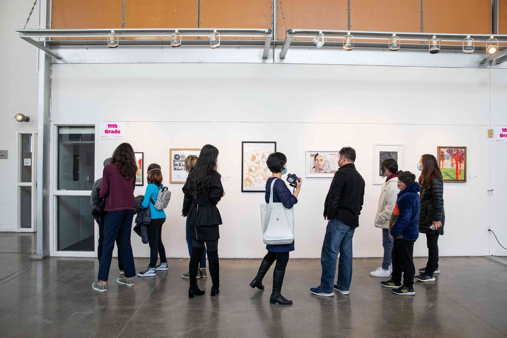 Exhibition attendees view student work at the Scholastic Art Awards at CCA.