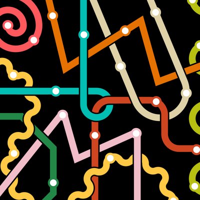 Multicolored lines weaving in and out against a black background, showing the many paths that take shape for CCA alumni.