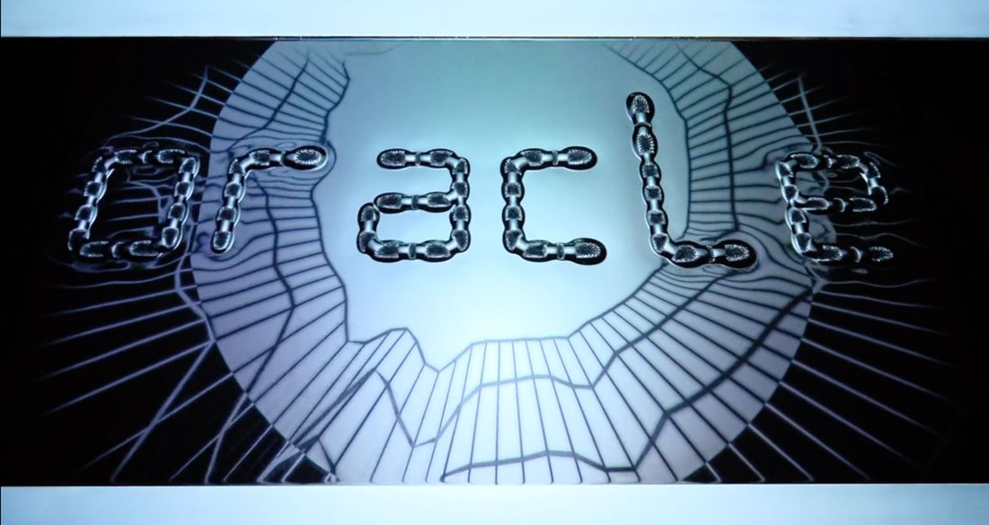 Oracle text in the middle of a blue and black background.