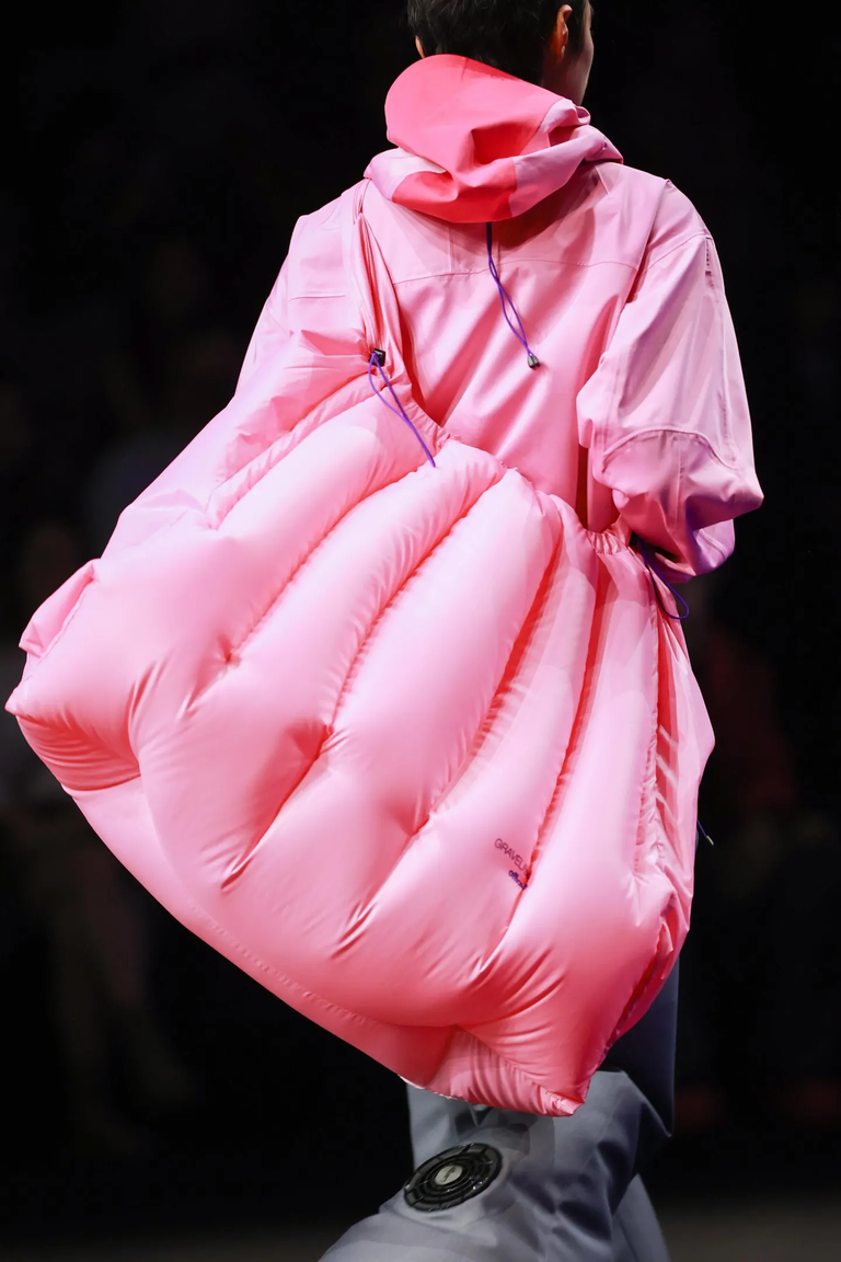 Office h's inflatable polyester bags on the runway at Shanghai Fashion Week.