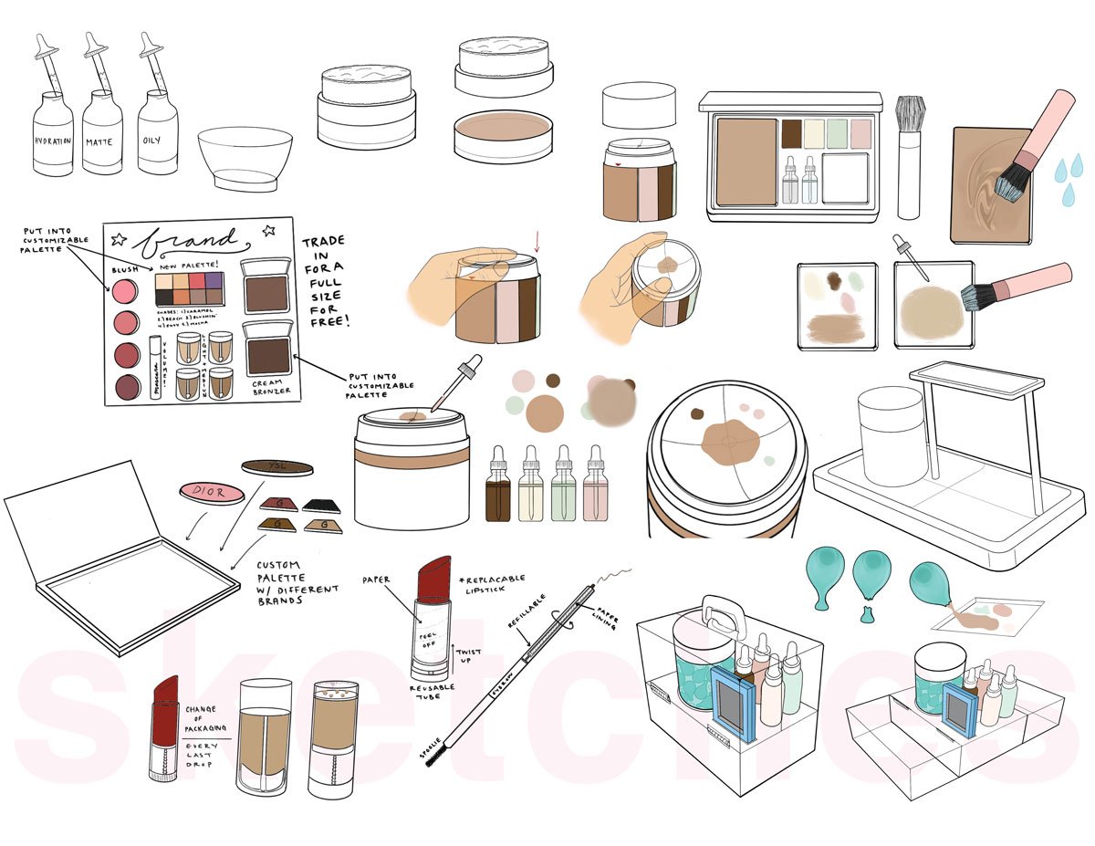 Lily Chinn, Sustainable Makeup Sketched, 2022-2023. Digital Drawings of various size.