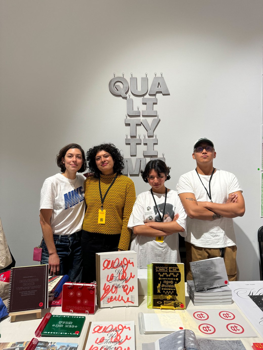 QT members at the SF Art Book Fair 2024, left to right, Devan, Sav, Maria, and Andrew