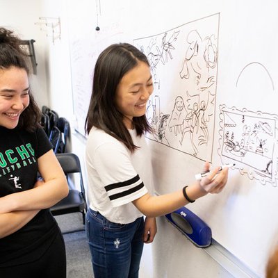 Students collaborate together on an animation wireframe