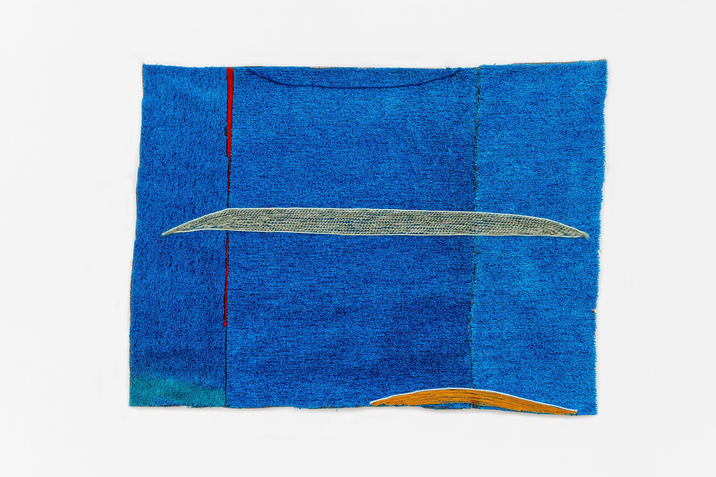 Teresa Baker, Untold (View from the Tower Studio), 2022 Yarn, thread, and spray paint on artificial turf 24.5 x 32 inches. Courtesy of the Gochman Family Collection.