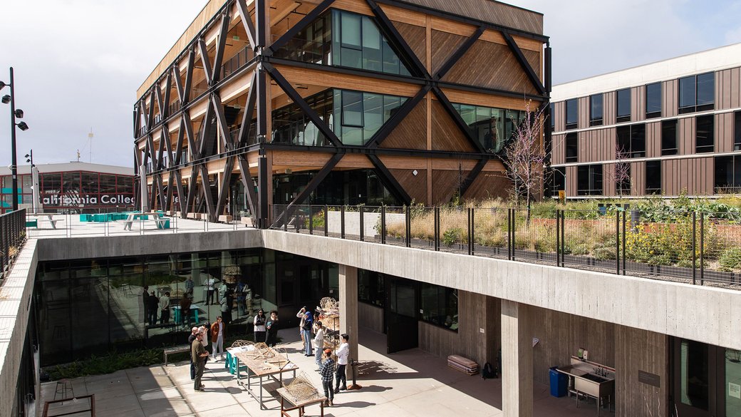 Students use the Maker Yards on campus to create large-scale wooden sculptures