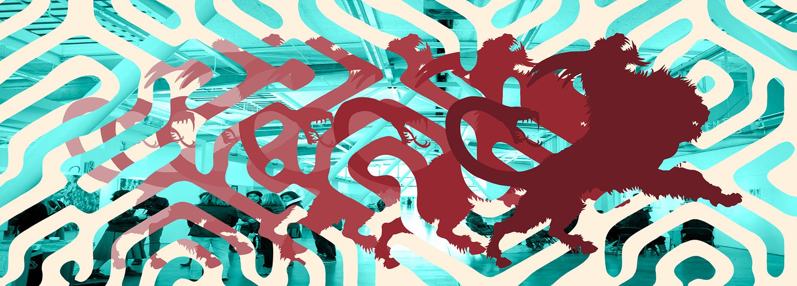 An abstract pattern with a chimera beast.