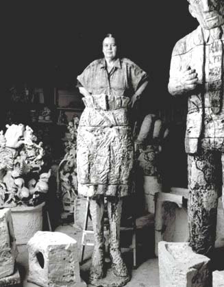 Artist Viola Frey in her Oakland studio in 1996.