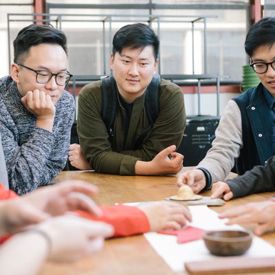 "Space, Message, Experience" students exploring the workshop materials