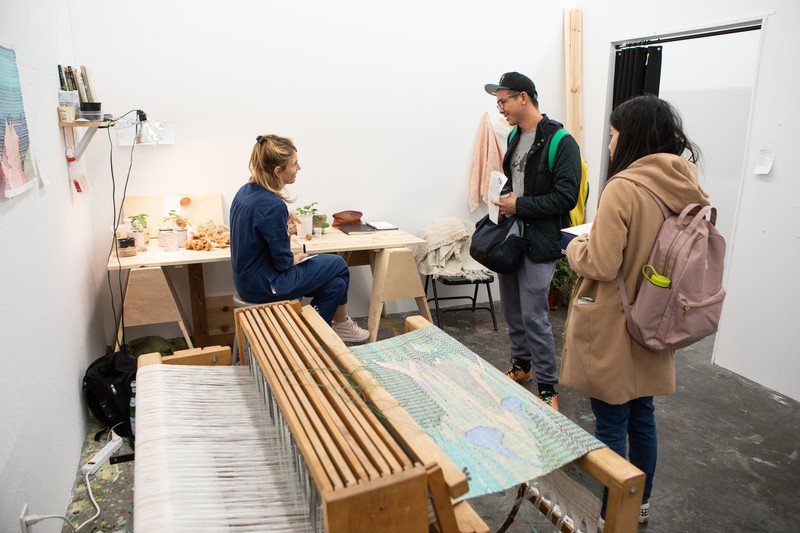 Margot Becker in her studio during MFA Open Studios