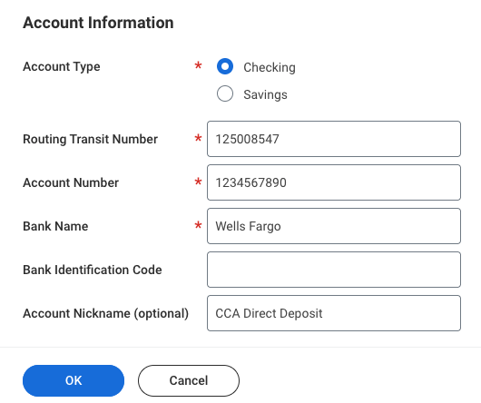 Account Information fields for Add Account form