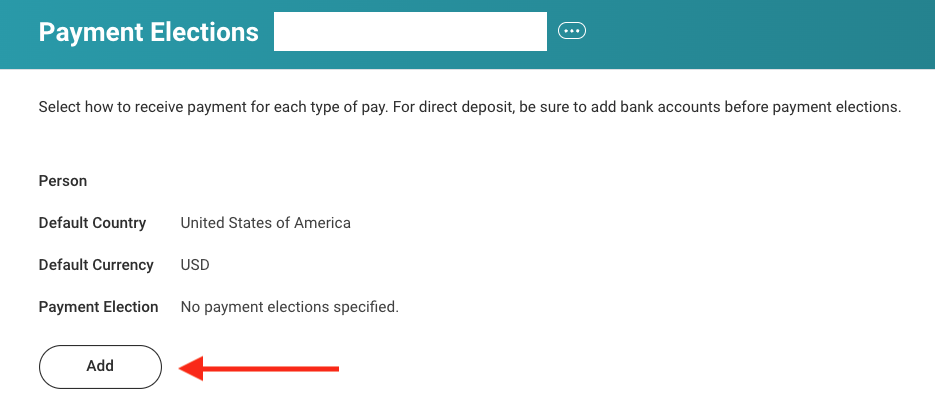 Payment Elections summary screen showing no payment elections specified