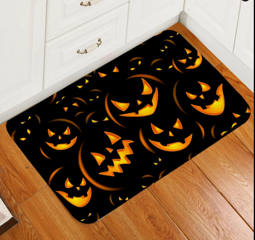 Horror Pumpkin Faces Halloween Doormat, Halloween Front Door Decoration