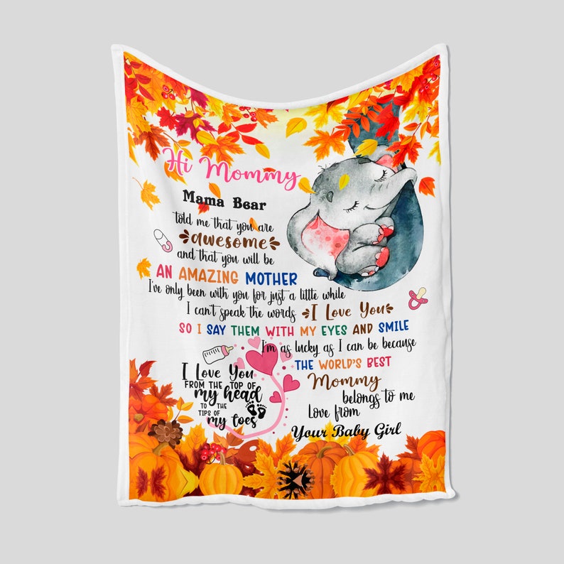 Personalized Hi Mommy Mama Bear From Baby Elephant Blanket, New Mother Throw Blanket, Birth Day Gift For New Mom