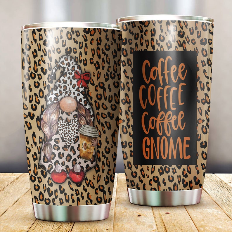 Coffee Latte Gnomes Leopard Pattern Tumbler, Funny Mom Tumbler, Birthday Gift For Mom