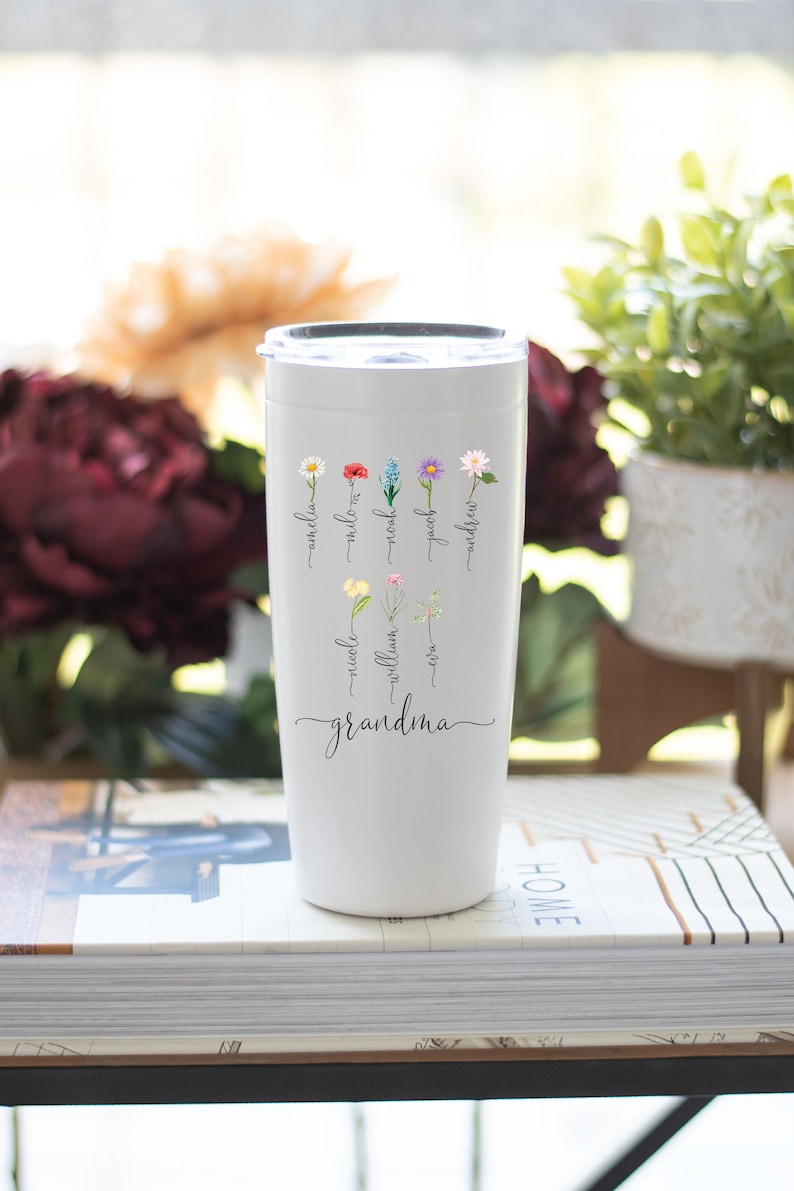 Personalized Mom Gift With Kids' Names And Birth Month Flowers Tumbler, Mother's Day Tumbler,  Birthday Gift For Mom