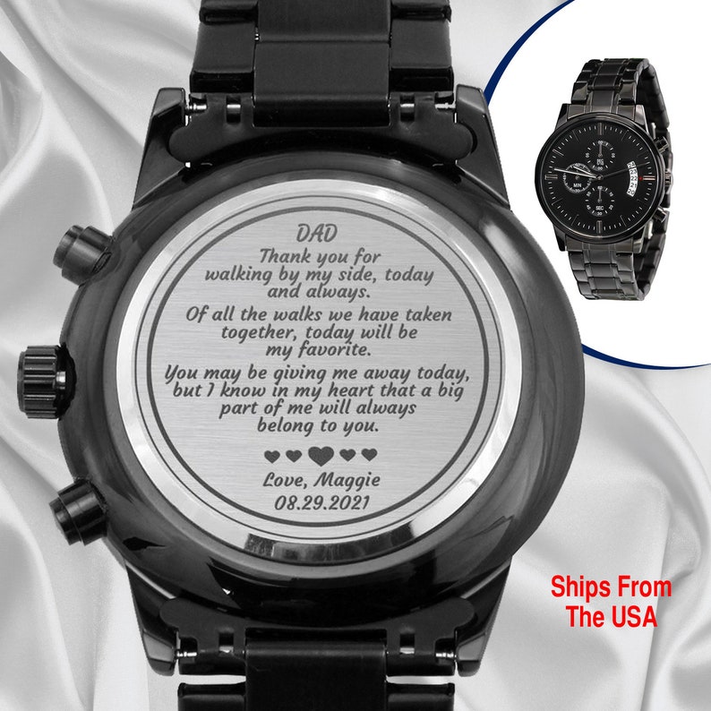 Custom Name Dad Thank You For Walking  By My Side Today And Always Engraved Watch, Father Bride  Gift From Daughter