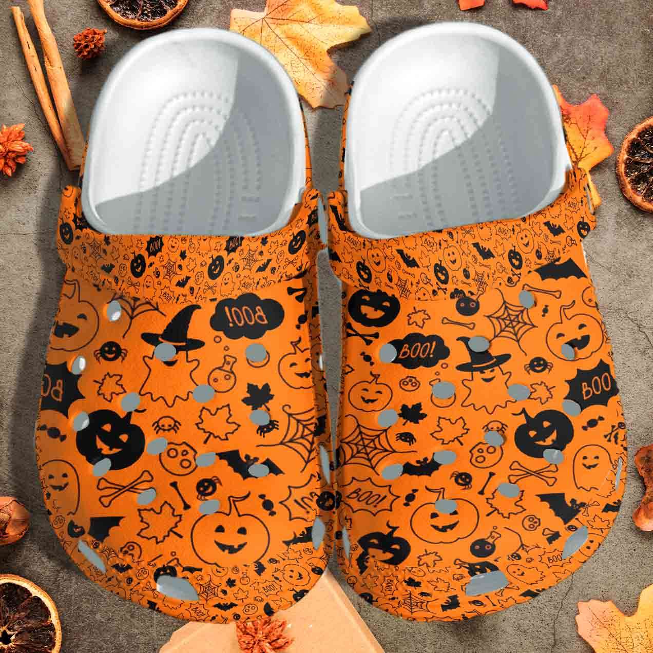 Halloween Orange Monsters Ghost Crocs , Halloween Gift For Adults