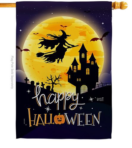 Happy Halloween Witchy Under Moon Halloween House Flag, Halloween Decorations Outdoor