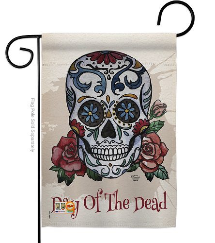 Day of The Dead Hippy Skull Garden Flag, Halloween Decorations Outdoor