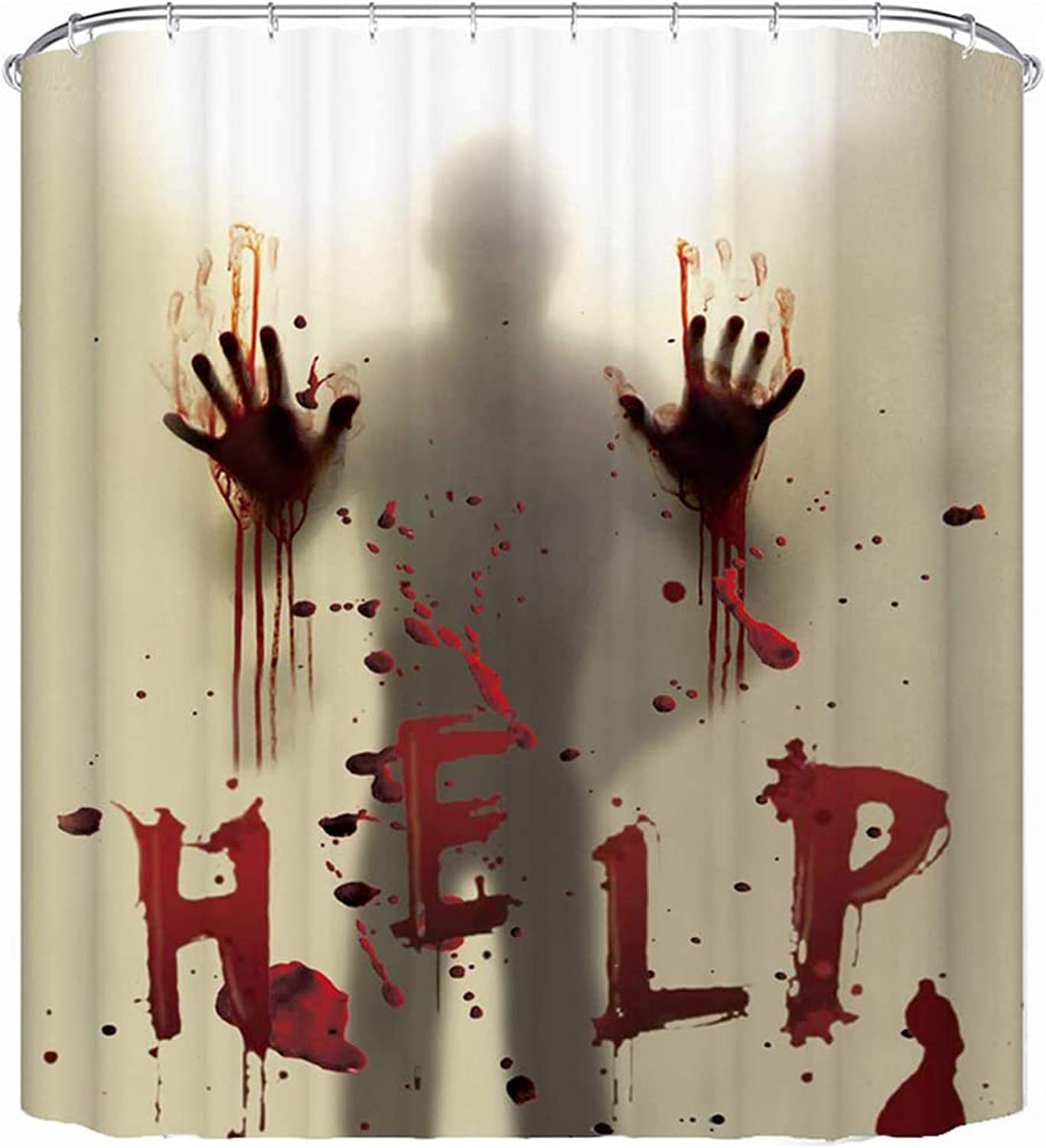 Creepy Help Me With Bloody Hand Halloween Curtain, Halloween Bathroom Decor