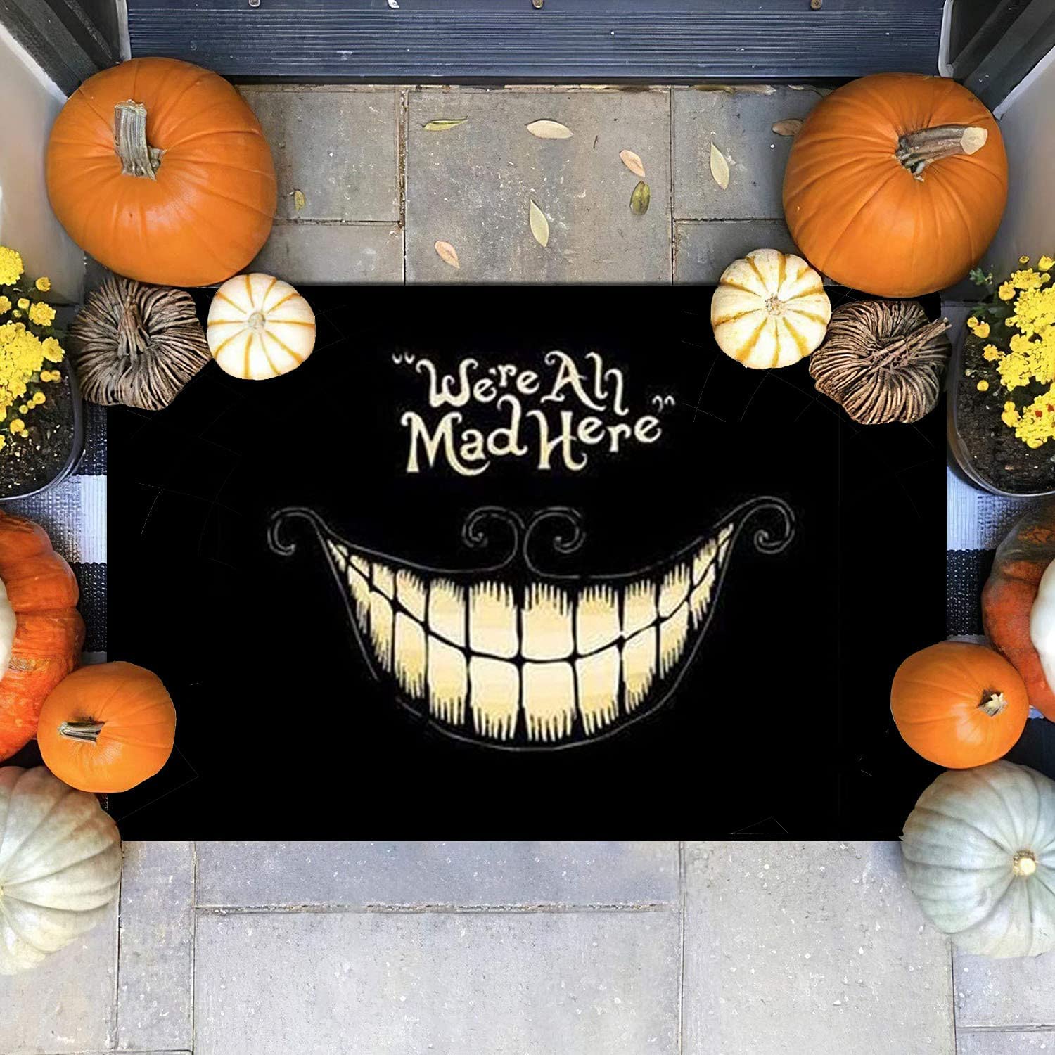 Horror Black Cat Silent Smile Doormat, Scary Halloween Door Decoration