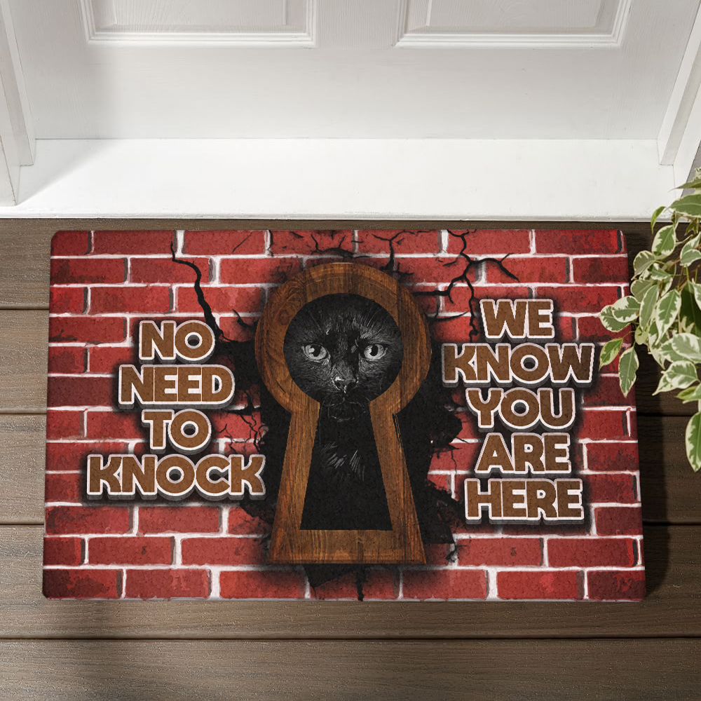 No Need To Knock We Know You Are Here Black Cat Halloween Doormat, Halloween Front Door Decoration