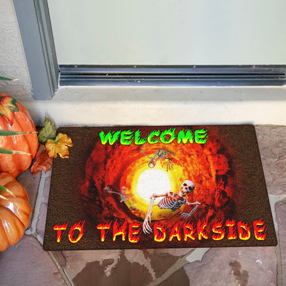 Welcome To The Darkside Skeletons Halloween Doormat, Halloween Front Door Decoration