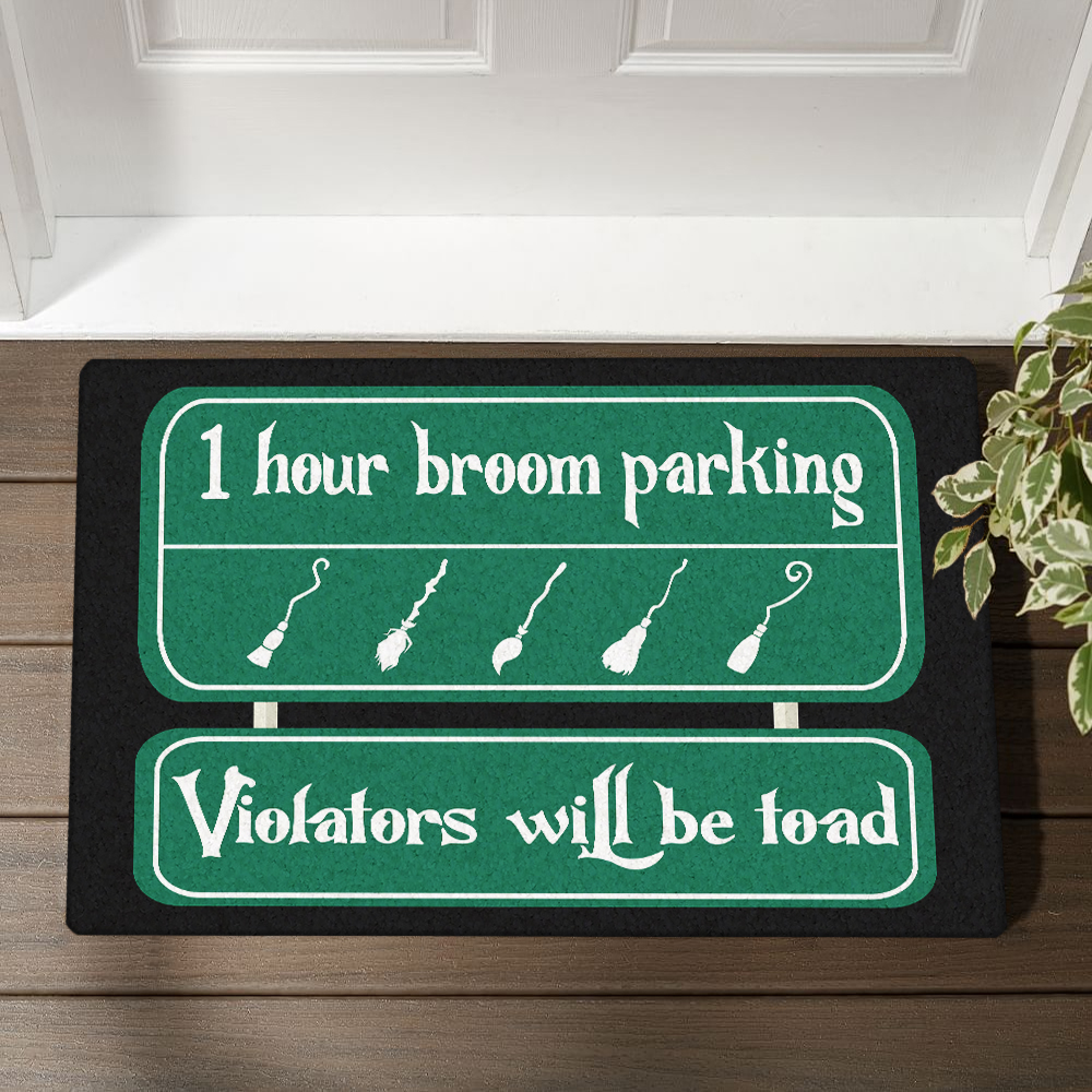 One Hour Broom Parking Violators Will Be Toad Halloween Doormat,  Halloween Front Door Decoration