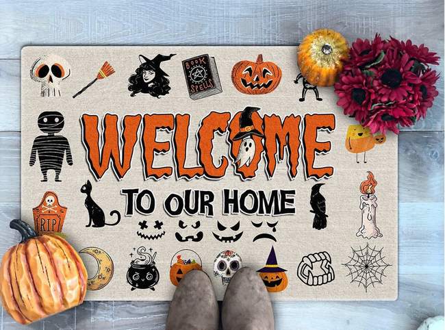 Halloween Icons Welcomne To Our Home Doormat, Halloween Front Door Decoration