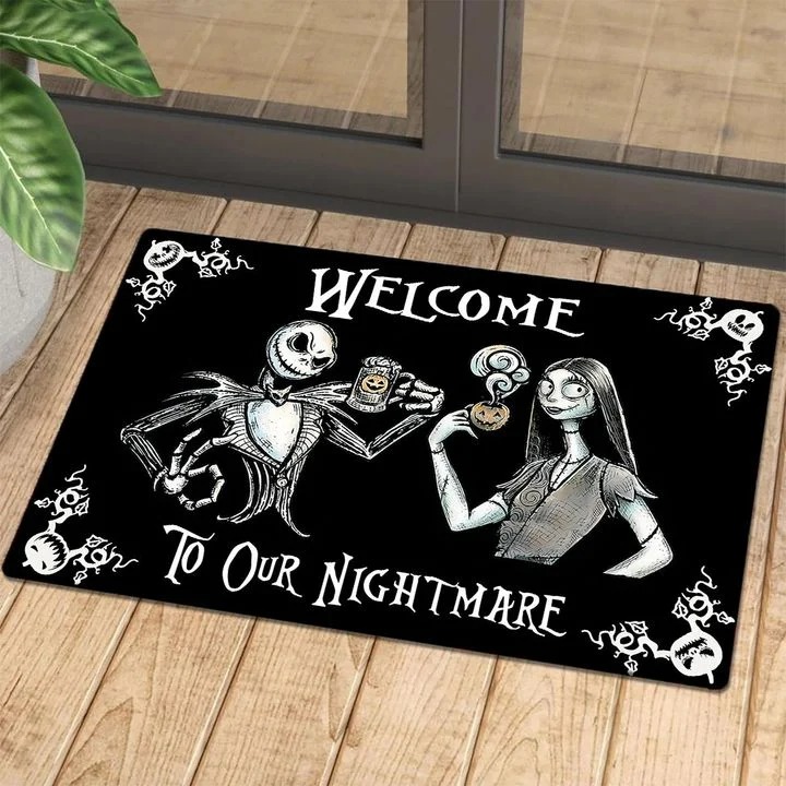 Jack Skellington And Sally Welcome To Our Nightmare Halloween Doormat , Halloween Front Door Decoration