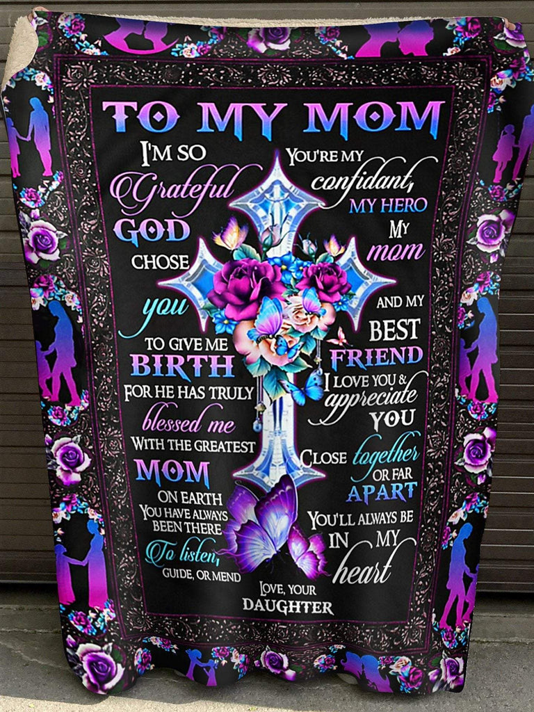 Custom name To My Mom I Am So Grateful God Chose You To Give Me Birth Christ With Roses Blanket, Personalized Mother Gifts