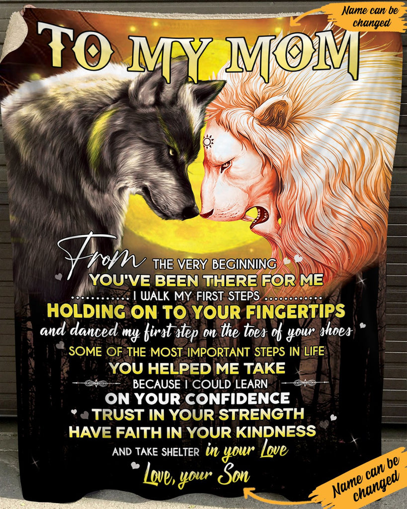 Custom Name To My Mom I Learn On Your Confidence White Lion And Wolf Blanket, Personalized Mother Gifts