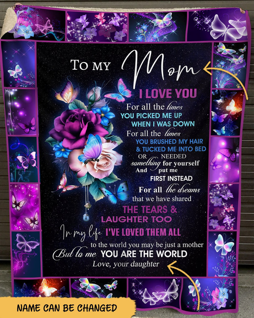Custom Name To My Mom You Are The World To Me Purple Rose Blanket, Personalized Mother Gifts