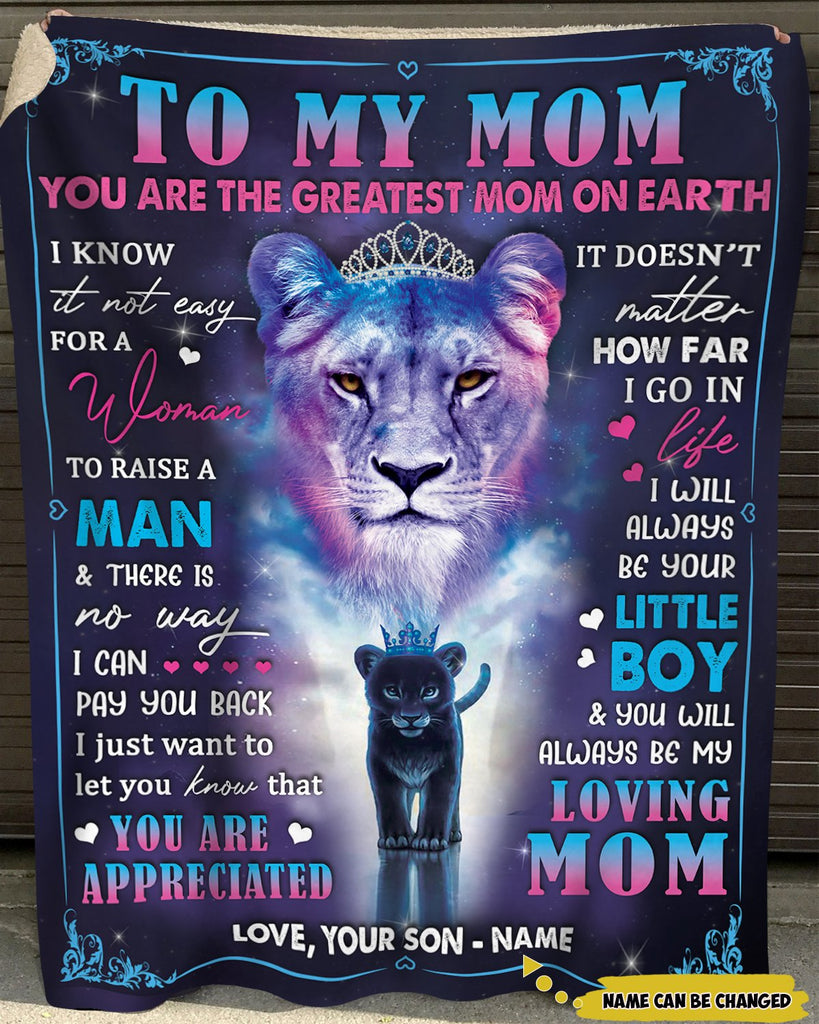 Custom Name To My Mom From Son You Are The Greatest Mom On Earth Lion Quee Blanket, Personalized Mother Gifts