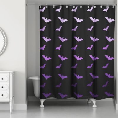 All Purple The Bats Pattern On Black Halloween Shower Curtain, Halloween Bathroom Accessories