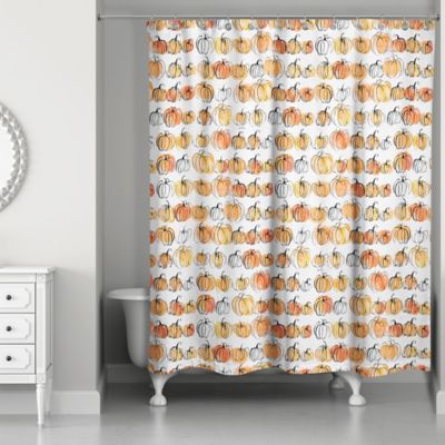 Cute Watercolor Pumpkins Pattern On White Halloween Shower Curtain, Halloween Bathroom Accessories
