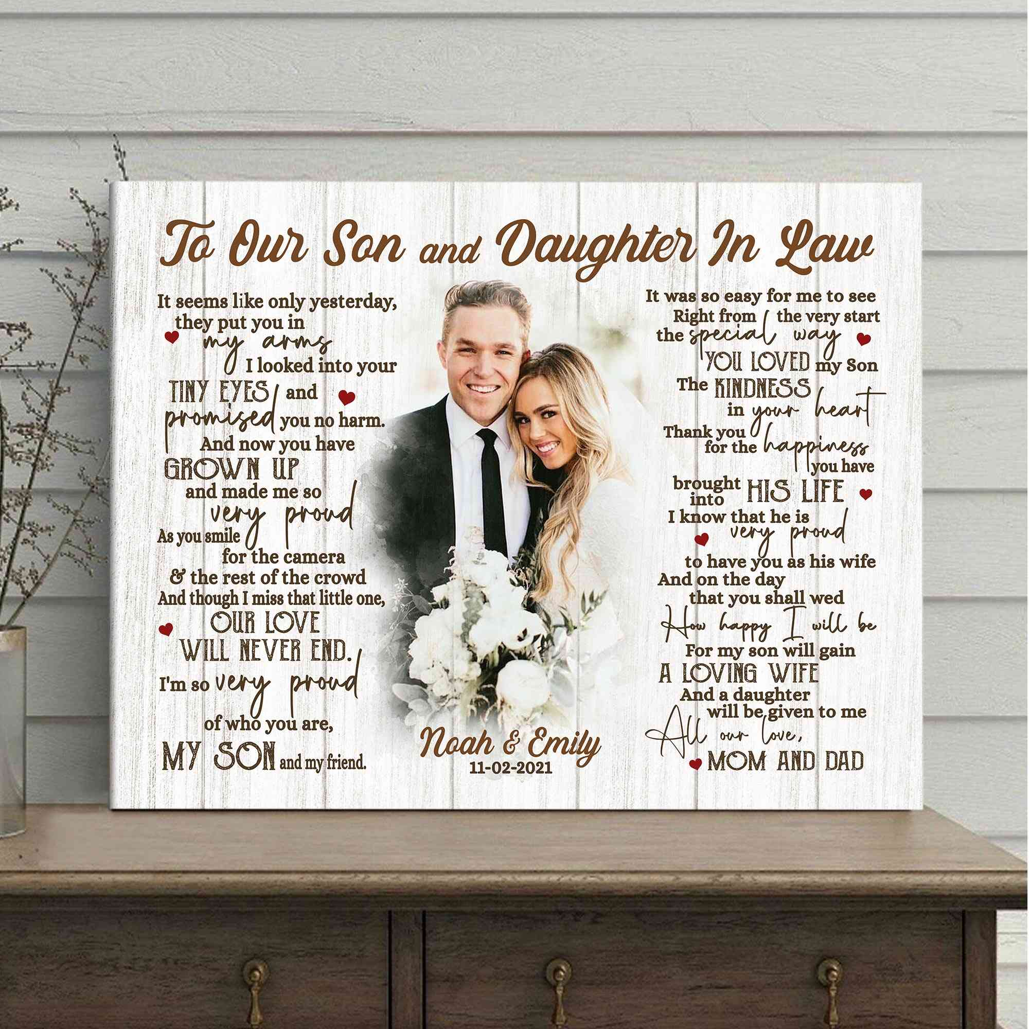 Customized To Our Son And Daughter In Law I Know That He Is Very Proud To Have You As His Wife Wedding Canvas For Son And His Wife