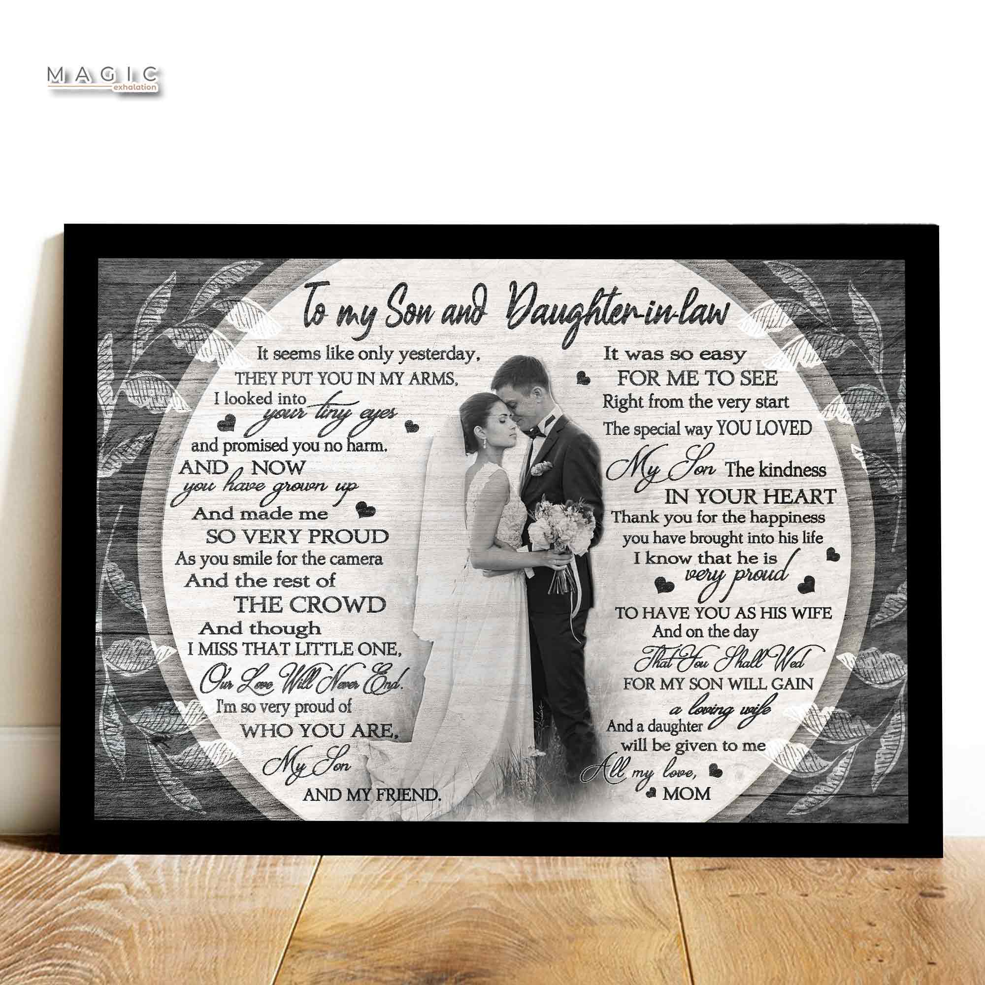 Customized To My Son And Daughter In Law I Know That He Is Very Proud To Have You As His Wife Wedding Canvas For SOn