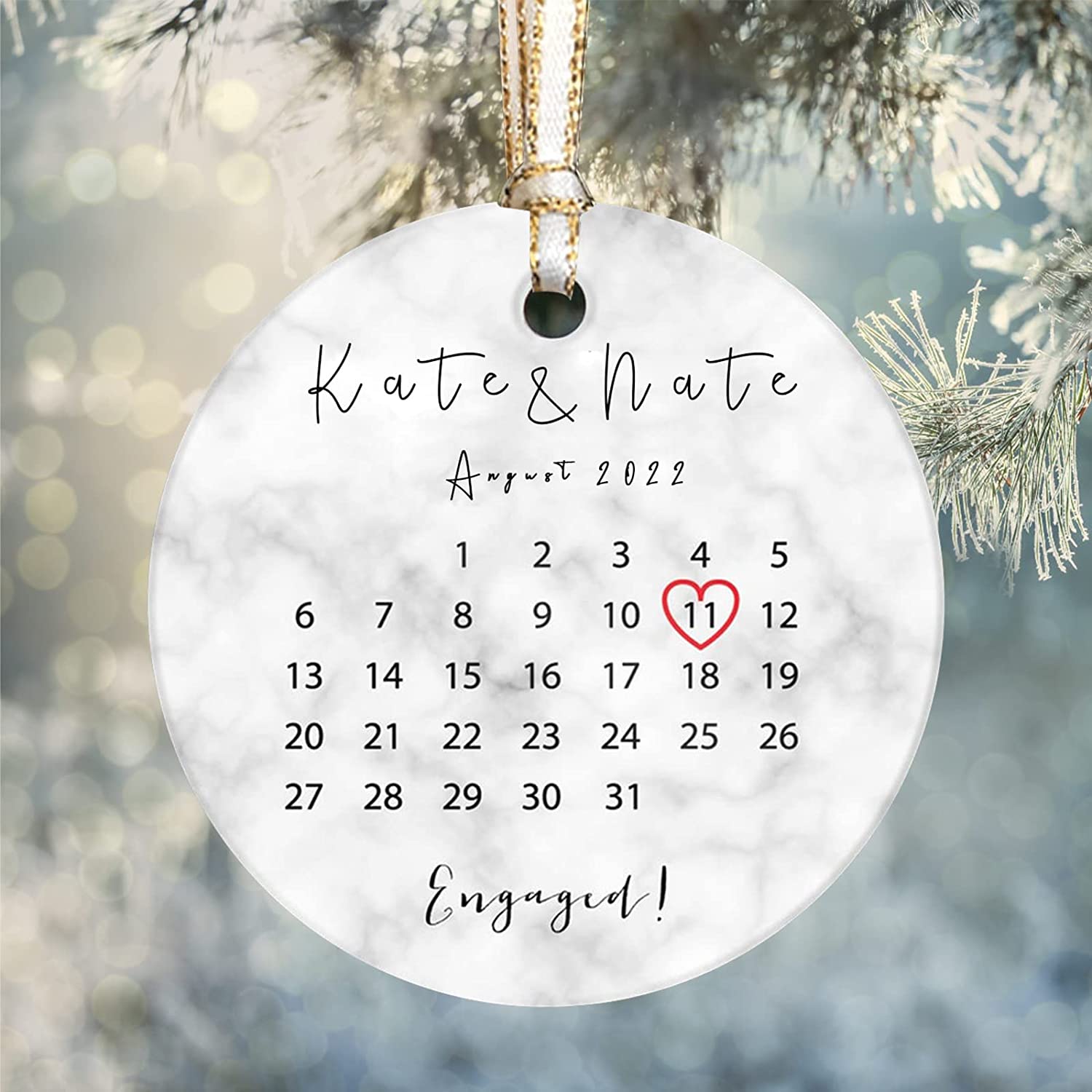 Customized Engagement Announcement Calendar Ornament , Custom Wedding Gifts