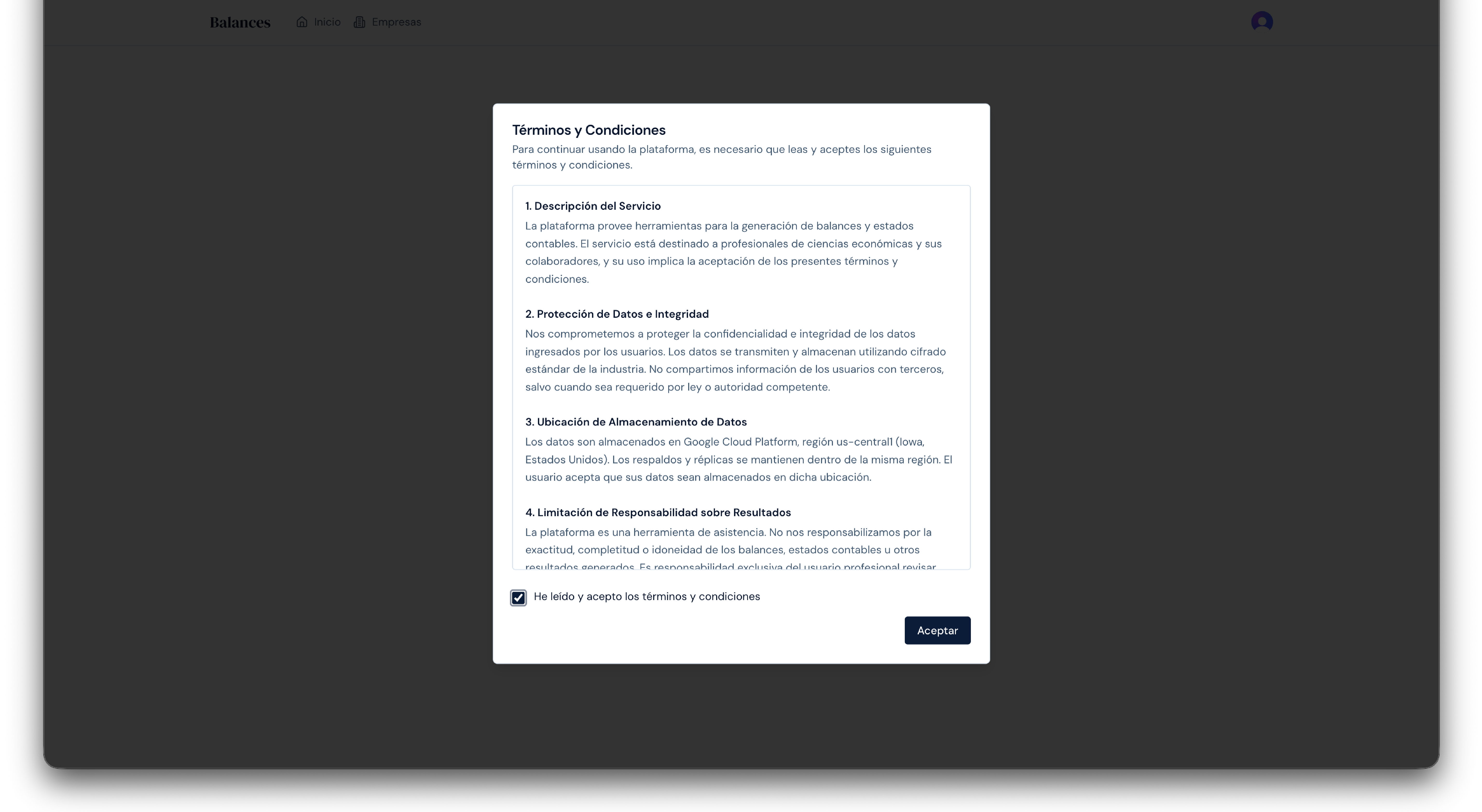 Términos y Condiciones de Balances
