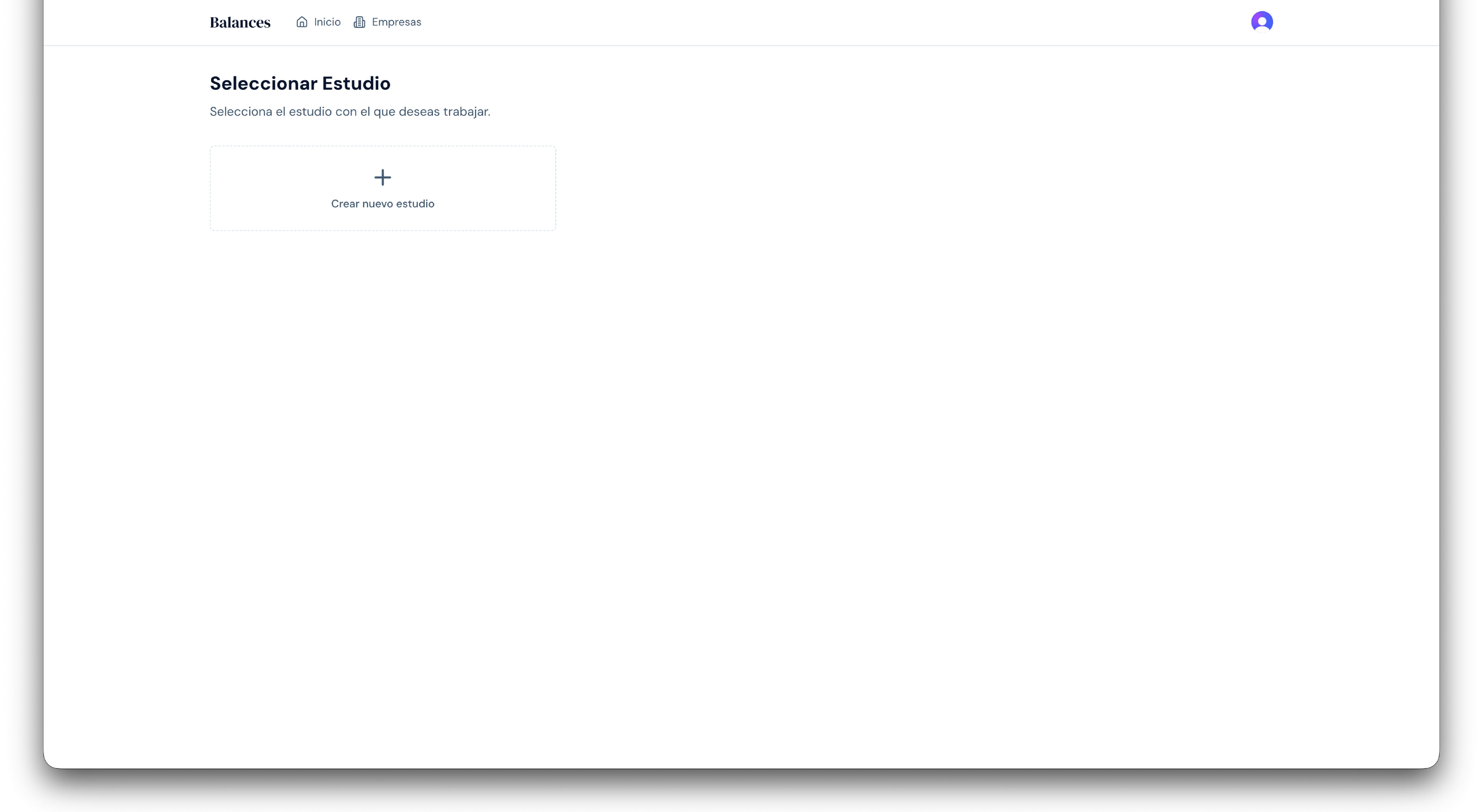 Pantalla de Seleccionar Estudio
