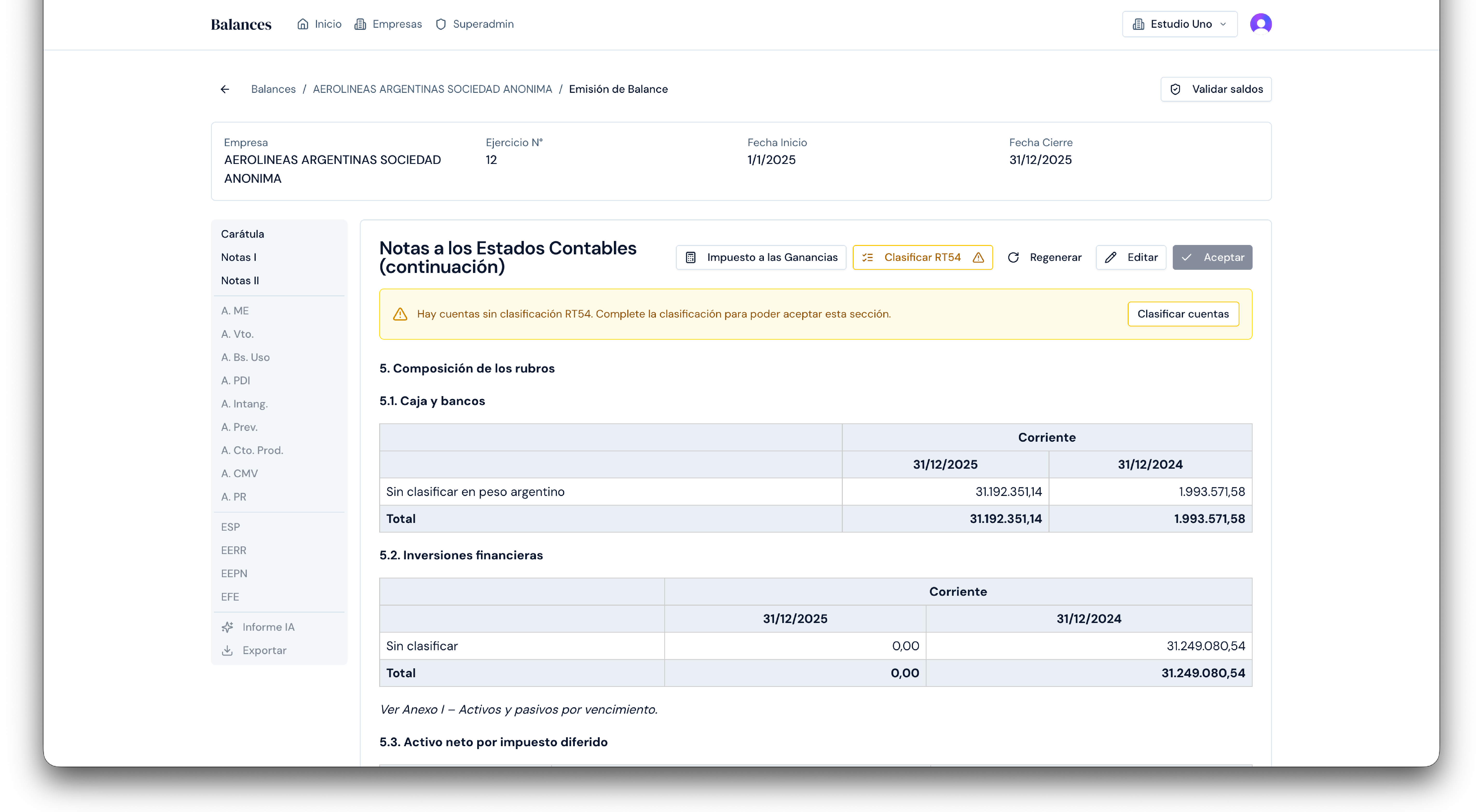 Notas II - Composición de rubros con tablas